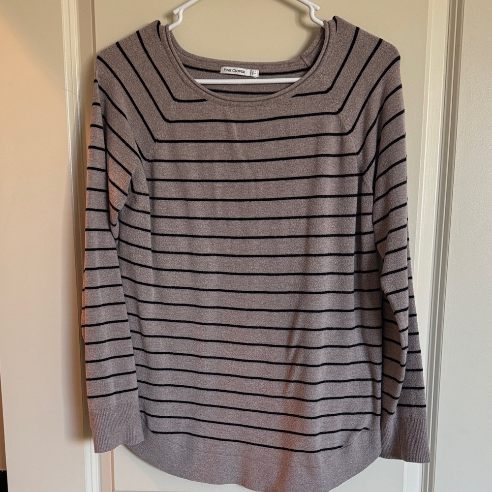Pink Clover Taupe and Black Striped Top
